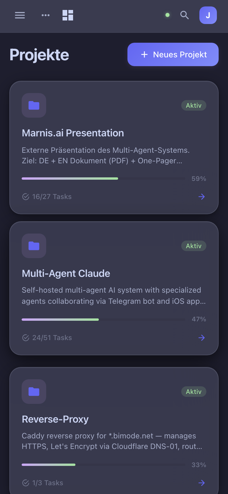 Dashboard Mobile Projects